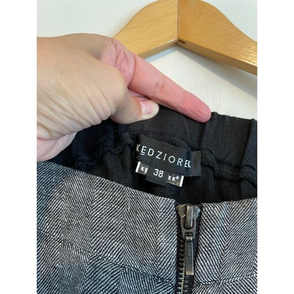 Kedziorek black gray pants tapered leg elastic waist casual pockets 38 US 8 - Picture 5 of 6